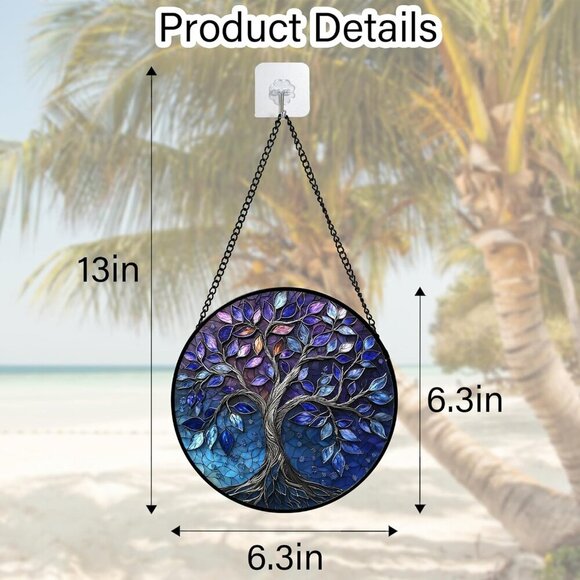 Blue Purple Tree of Life s Colorful Glass Panel Plants Suncatcher Decor for Birt - Picture 4 of 6